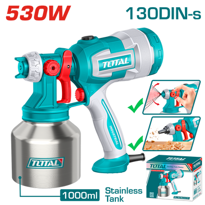TOTAL Electric Paint Spray Gun 530W – Paint Sprayer 1000ml with Adjustable Spray & Dust Blower (TT45061)