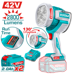 TOTAL Cordless Work Lamp 42V –2800 Lumens | 50W LED Rechargeable Work Light with Runtime Display (TWLI42896)