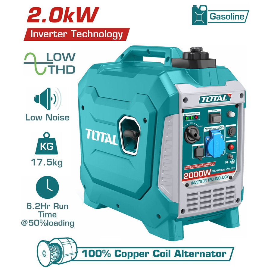 Total 2KW Silent Gasoline Inverter Generator Clean & Quiet Power