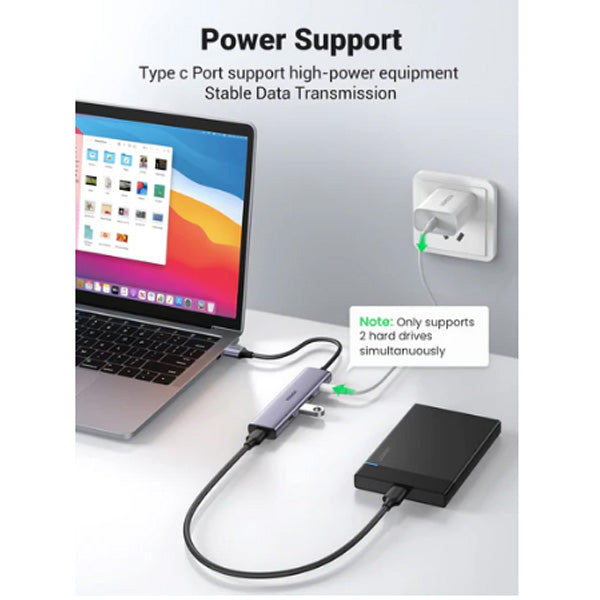 يوجرين موزع USB 3.0 بـ4 منافذ + منفذ طاقة USB-C موديل 20805