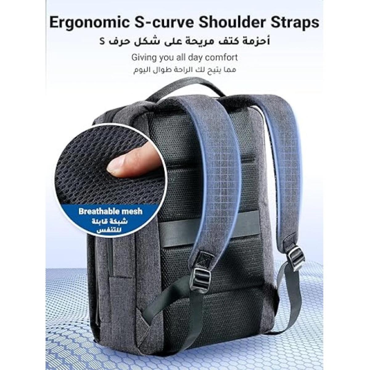 حقيبة ظهر للكمبيوتر المحمول يوجرين مقاس 15.6 - رمادي داكن