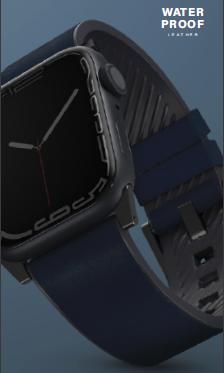 UNIQ Straden Waterproof Leather Hybrid Apple Watch Strap, 49/46/45/44mm – Prussian Blue