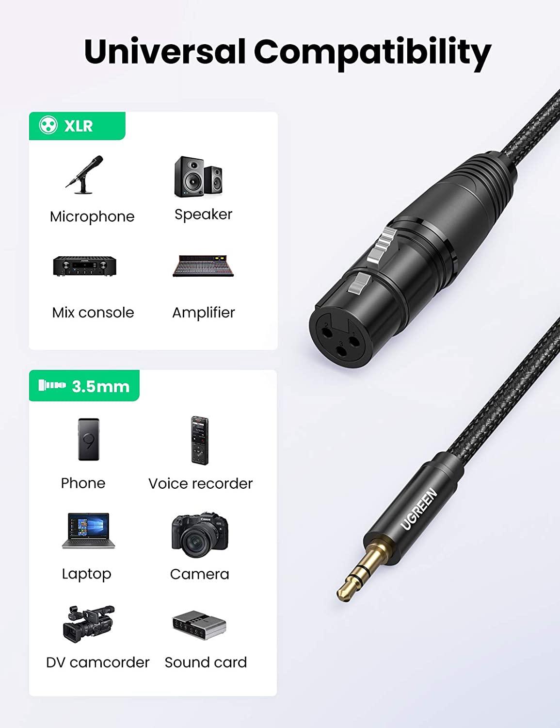 UGREEN 3.5mm Three-Pole Male to XLR Female Audio Cable 2m AV182