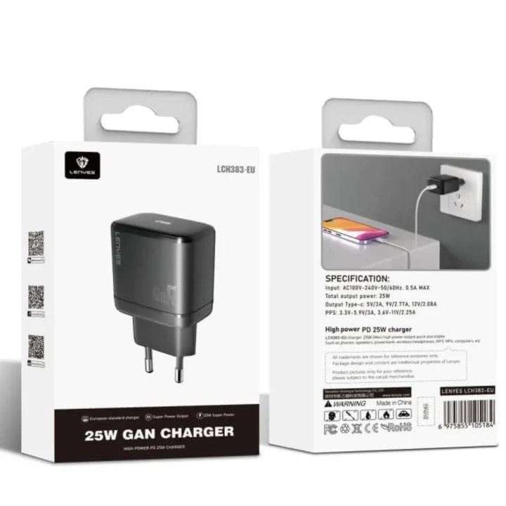 Lenyes LCH383 – 25W GaN Type-C Fast Wall Charger (Black)