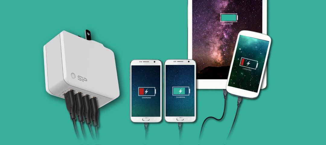 شاحن حائط من سيليكون باور مزود بـ 4 منافذ يو إس بي وشحن سريع - أبيض