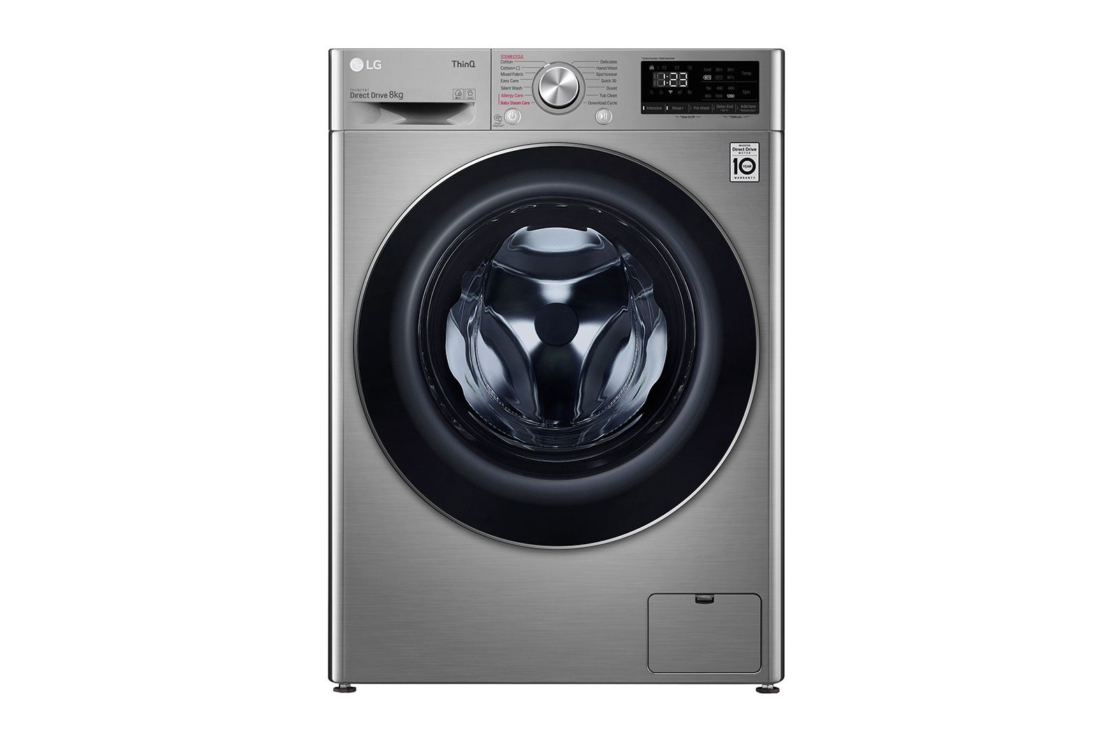 LG Front Load Washing Machine 8kg - AI Direct Drive, Steam, Silver
