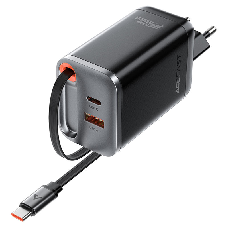 شاحن ACEFAST A111 GaN 67W مع كابل USB-C قابل للسحب