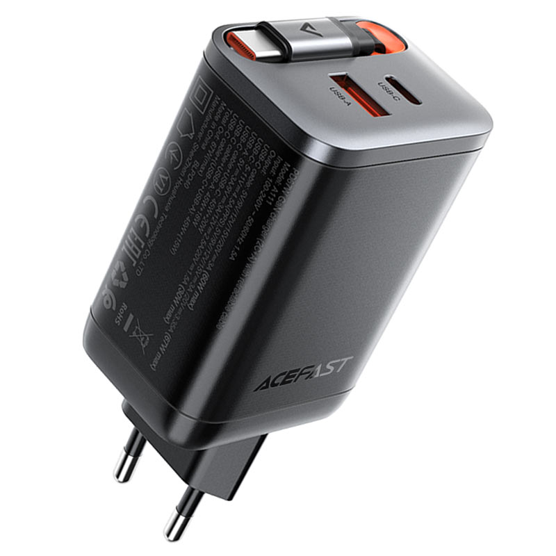 شاحن ACEFAST A111 GaN 67W مع كابل USB-C قابل للسحب
