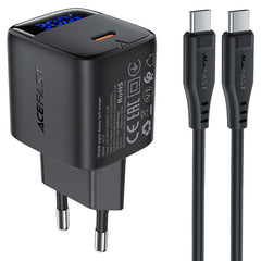 ACEFAST A115 PD30W GaN Wall Charger with LED Display & USB-C Cable (EU)