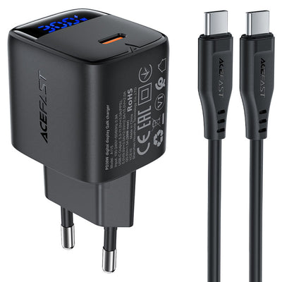 ACEFAST A115 PD30W GaN Wall Charger with LED Display & USB-C Cable (EU)