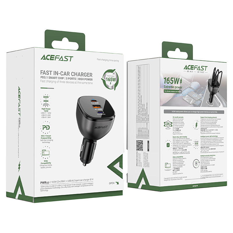 شاحن سيارة ACEFAST B14 165W PD3.1 ثلاثي USB-C وUSB-A