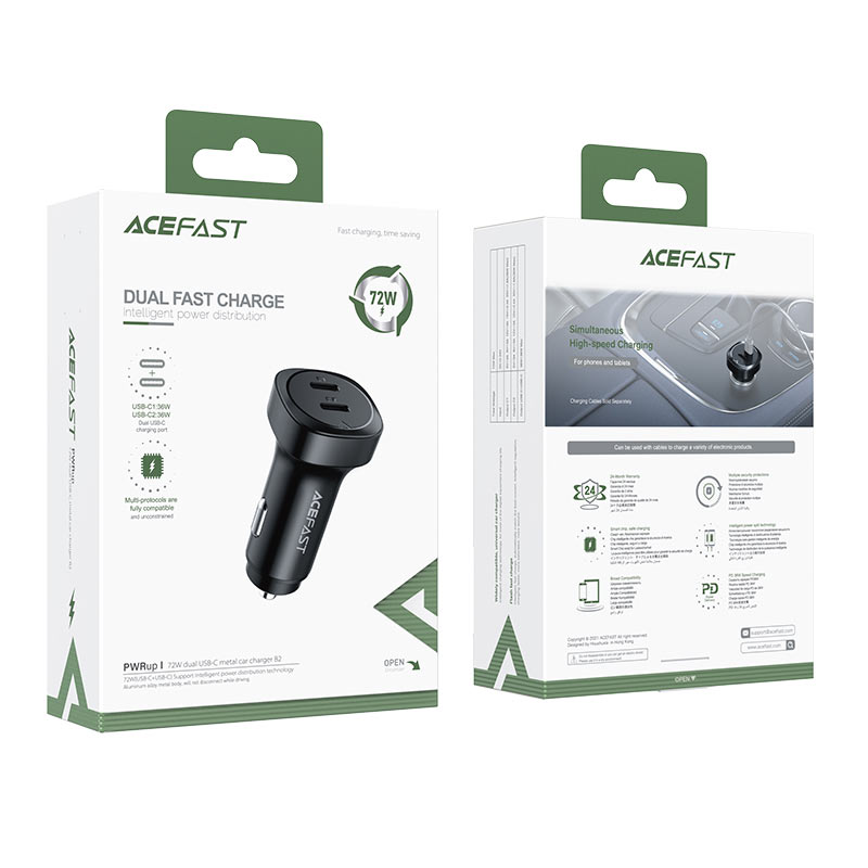 شاحن سيارة ACEFAST B2 72W USB-C مزدوج سريع 36W+36W