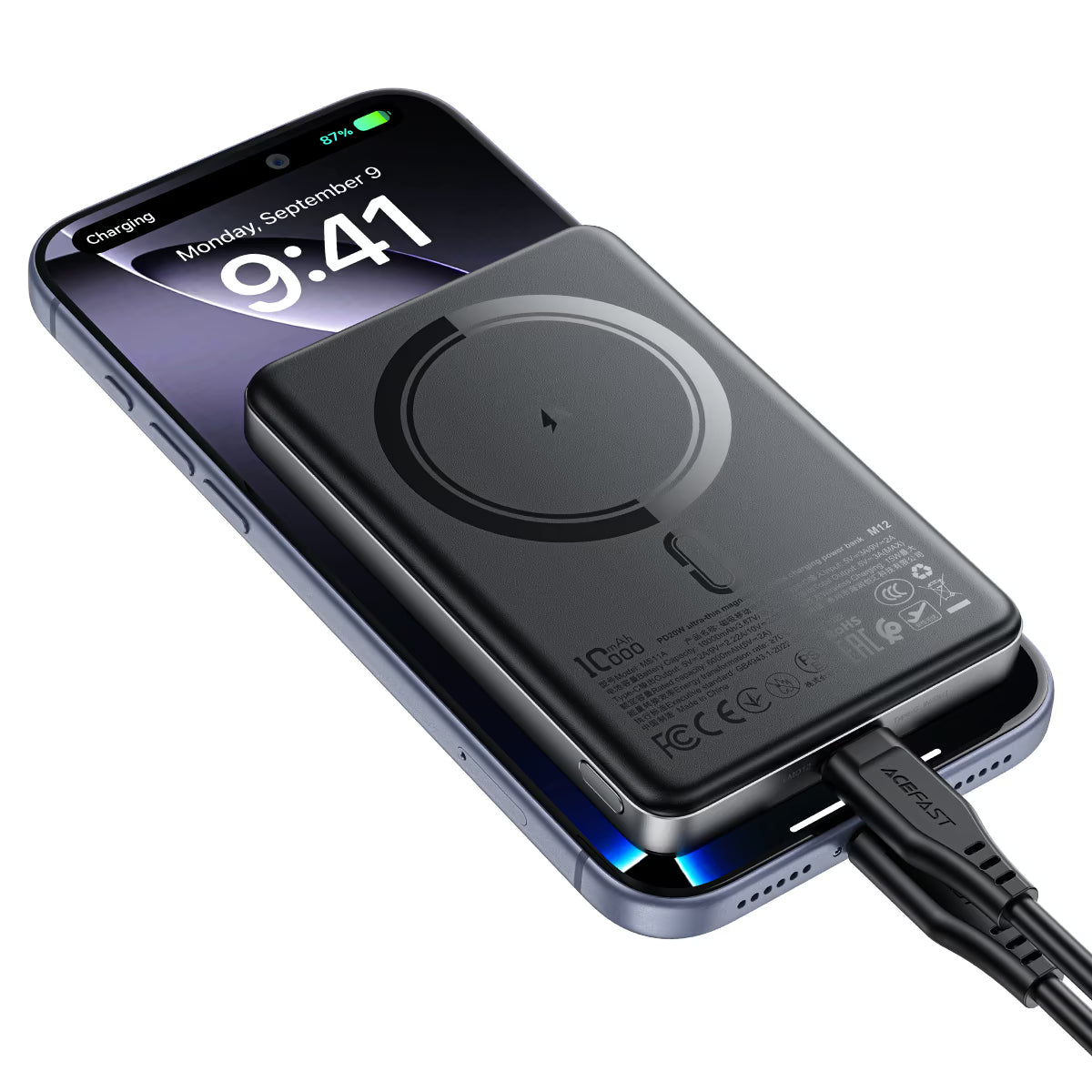 ACEFAST M12 Magnetic Wireless Power Bank 10000mAh – PD 20W Fast Charge | Ultra-Thin | USB-C | LED Indicator | MAG-Charge