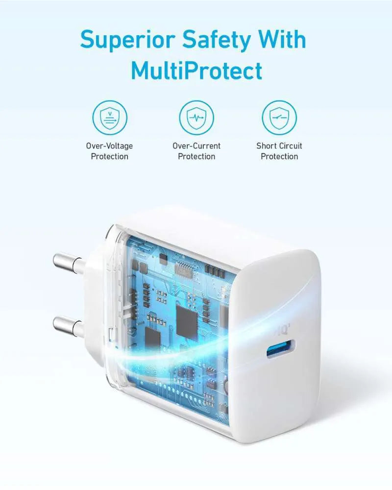 Anker Wall Charger PowerPort 20W Fast & Compact Charging - White