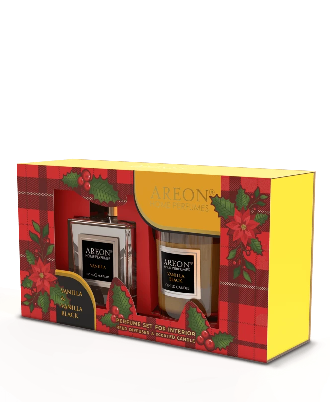 AREON Gift Set, Vanilla Reed Diffuser 150 ml & Vanilla Black Scented Candle