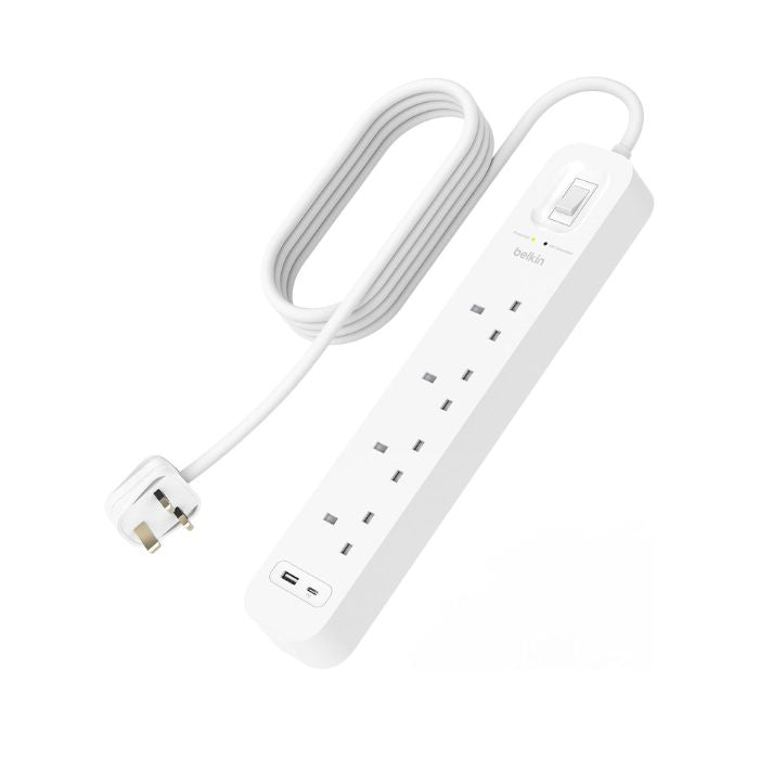 Belkin 4-Outlet Surge Protector Power Strip, Wall-Mountable with 4 AC Outlets, 2M SRB001ar2M