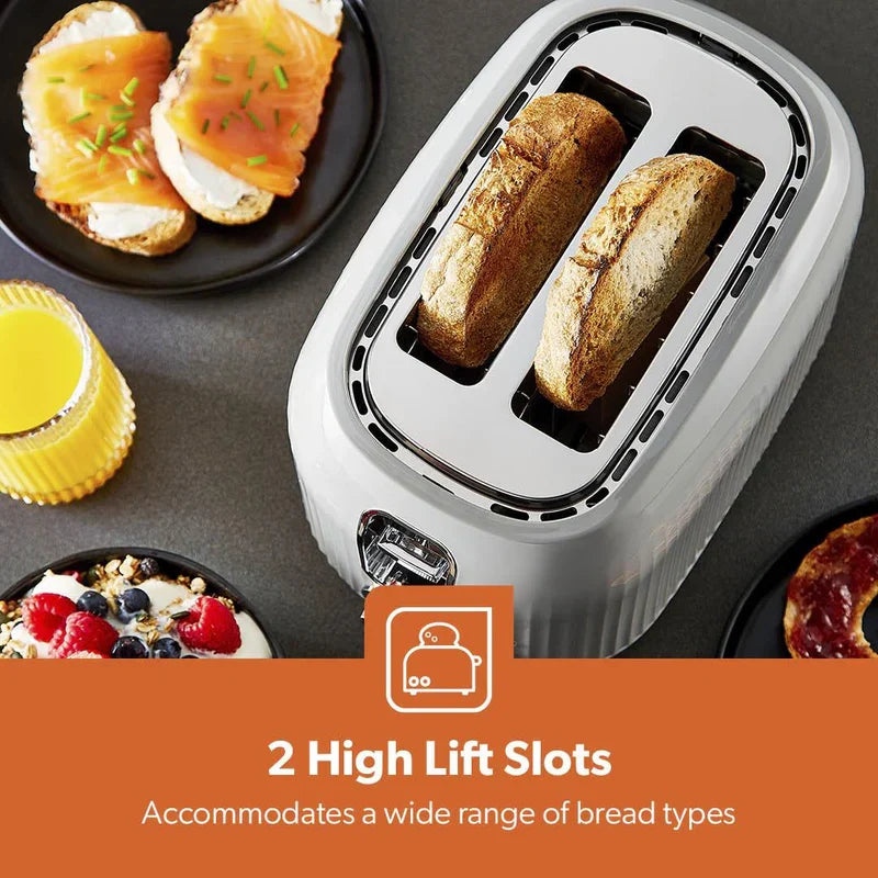 Geepas Fluted 2-Slice Toaster, 6 Browning Levels, Grey GBT36558UK-GR