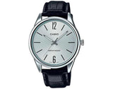 CASIO Simple Analog Watch Model MTP-V005L-7BU in Silver Dial & Black Leather Strap