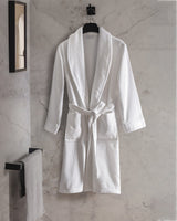 Madame Coco Riz Shawl Collar Unisex Bathrobe – Soft Robe in White