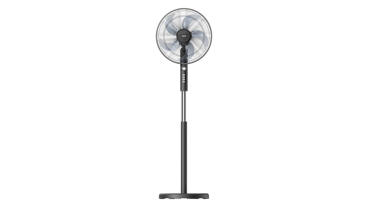 Sona Stand Fan Black 16 Insh 3 Speeds 5 Blades Blck Color with Timer