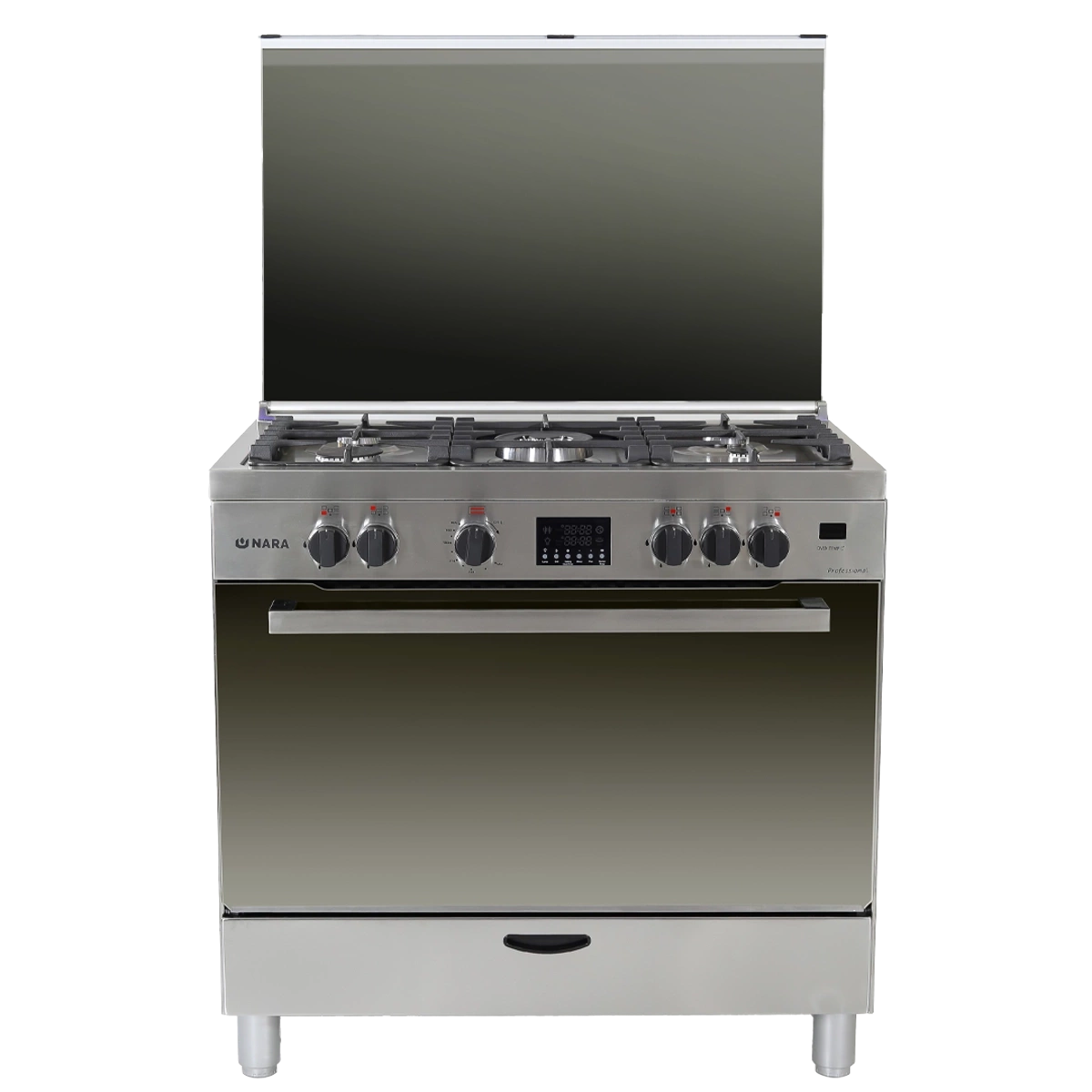 Nara NAXM 9010 / PROFESSIONAL Gas Cooker 90 cm 5 Gas Burners Matt Stainless steel Cast Iron Pan Support With 2 Fans