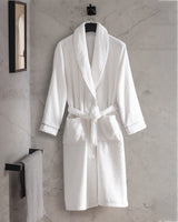 Madame Coco Celestiel Shawl Collar Unisex Bathrobe – Soft Plush Robe in White