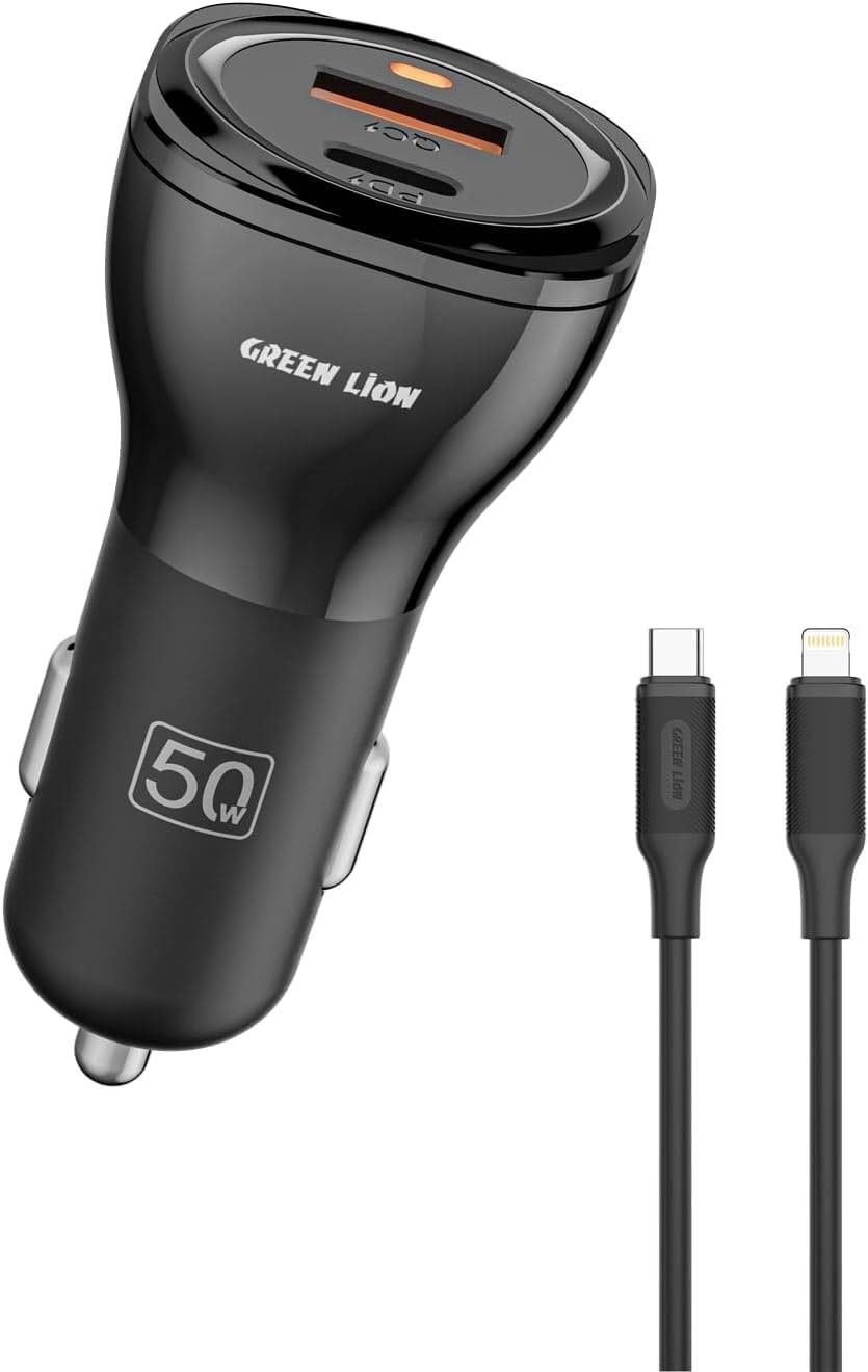Green Lion 50W Car Charger + C to Lightning Cable | Dual Port