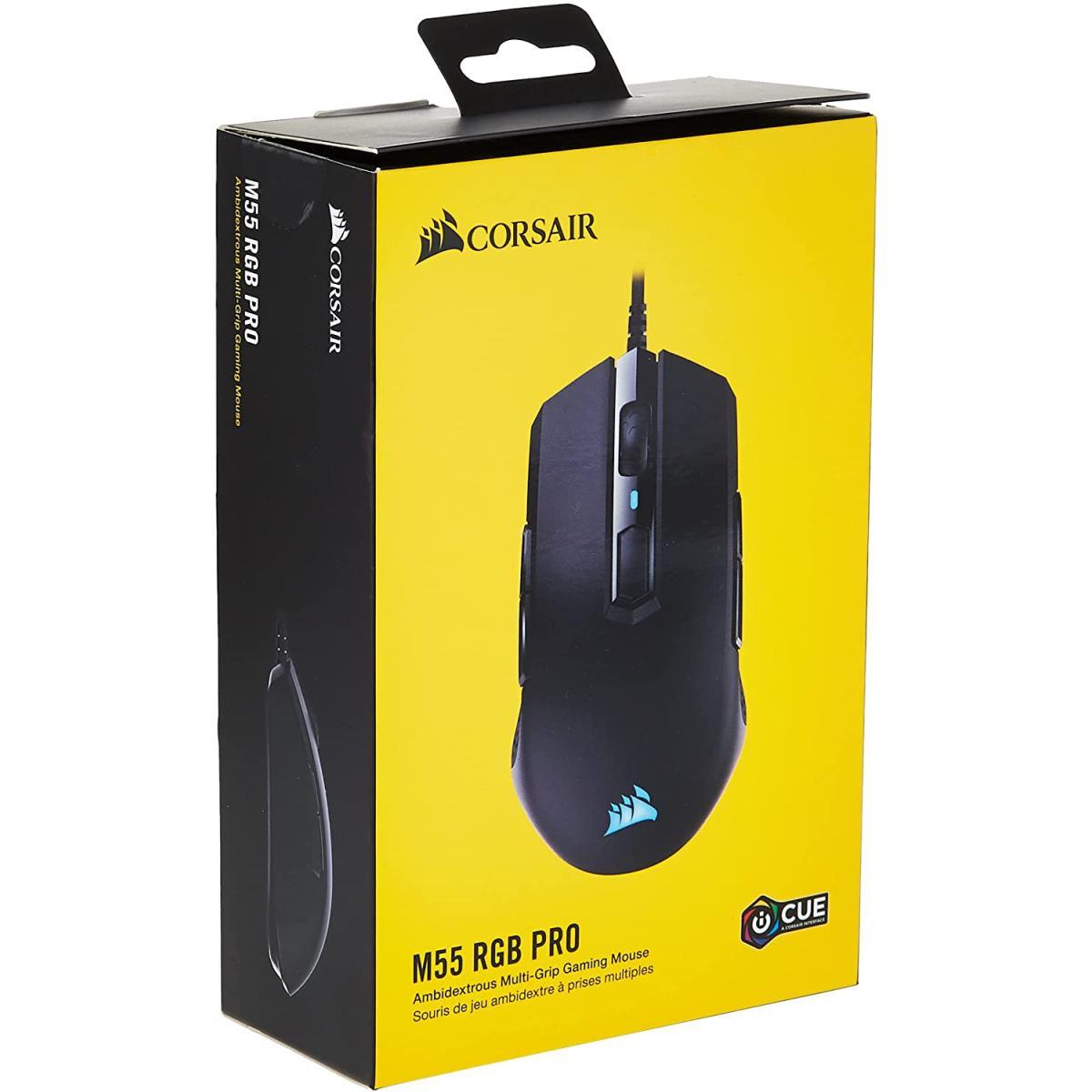 ماوس ألعاب سلكي متعدد القبضات Corsair M55 RGB PRO مزود بمستشعر بصري ثنائي الاتجاه بدقة 12400 نقطة في البوصة