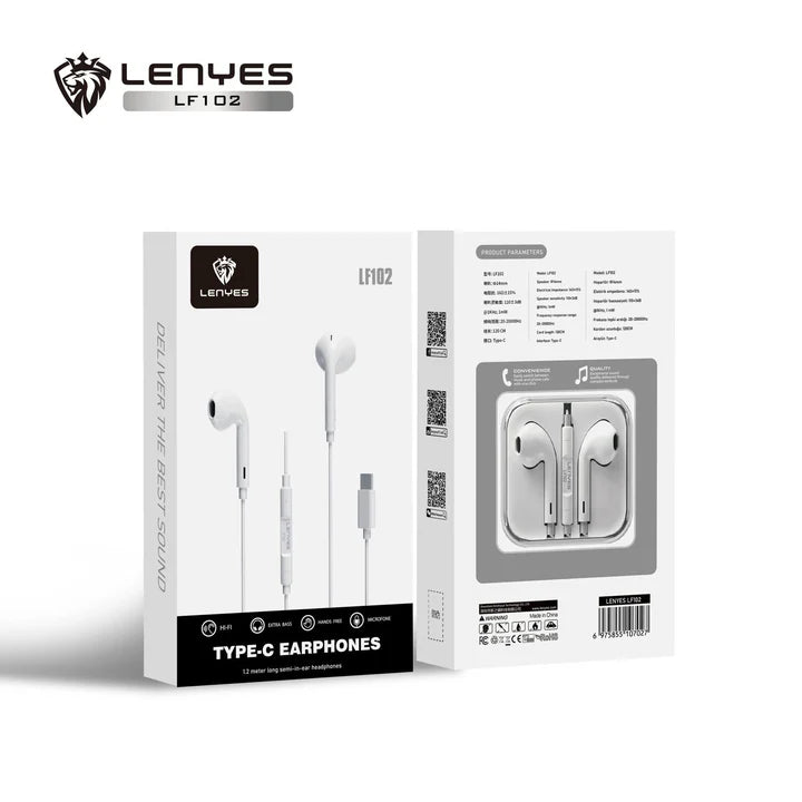 Lenyes LF102 Type-C Earphones – Clear Sound & Inline Mic