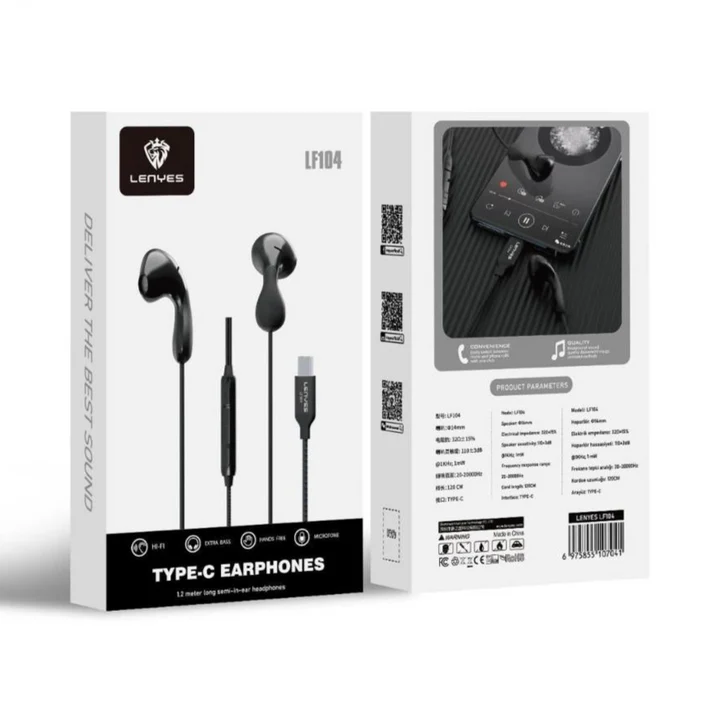 Lenyes LF104 Type-C Earphones – Stereo Sound & Mic