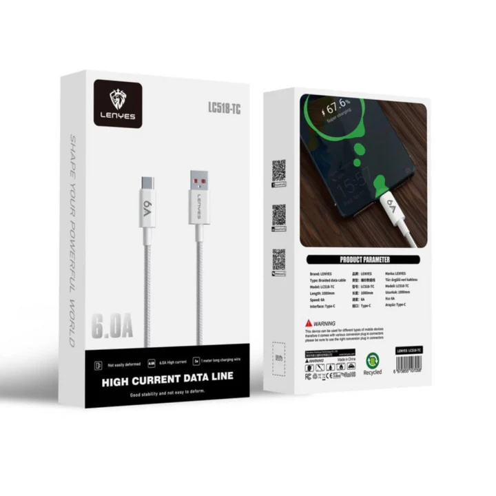 كابل Lenyes LC518-TC شحن سريع 6A Type-C مضفّر وقوي