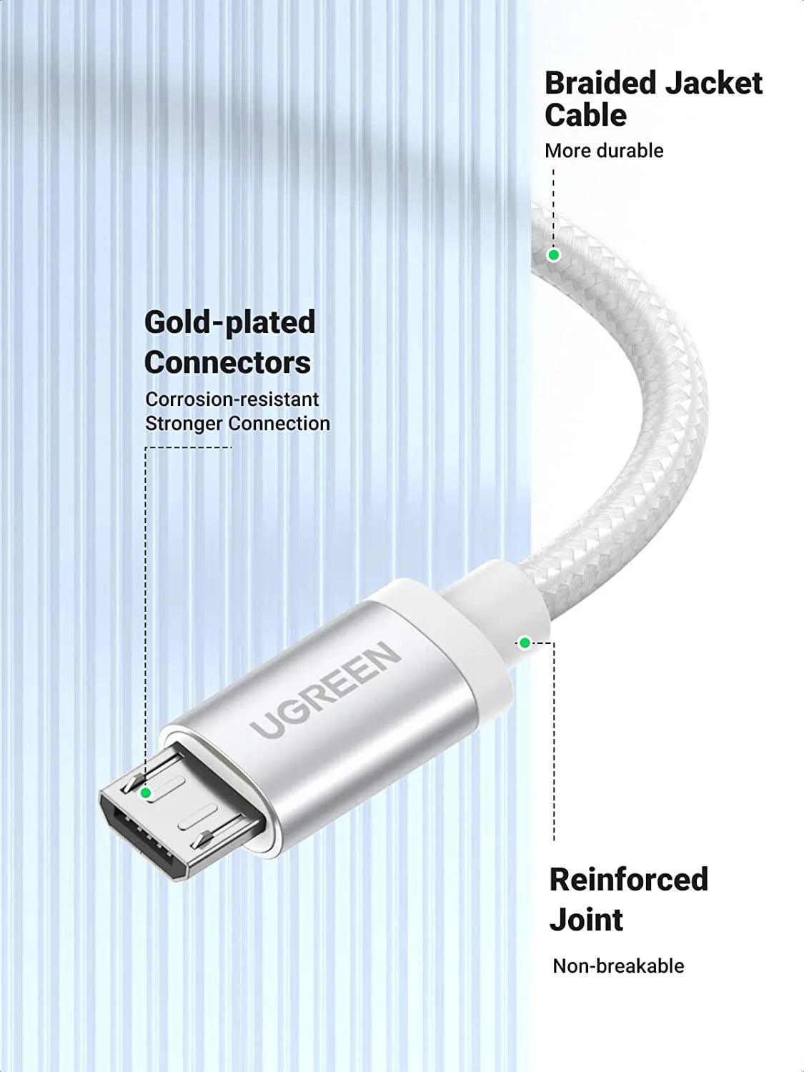 كابل يوجرين 1م USB 2.0 A إلى Micro USB - متين بطبقة نيكل