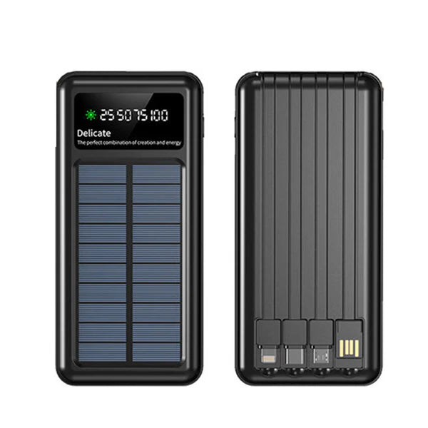 Solar Power Bank 20000mAh | LED Light | 4 Built-in Cables | 22.5W Fast Charging