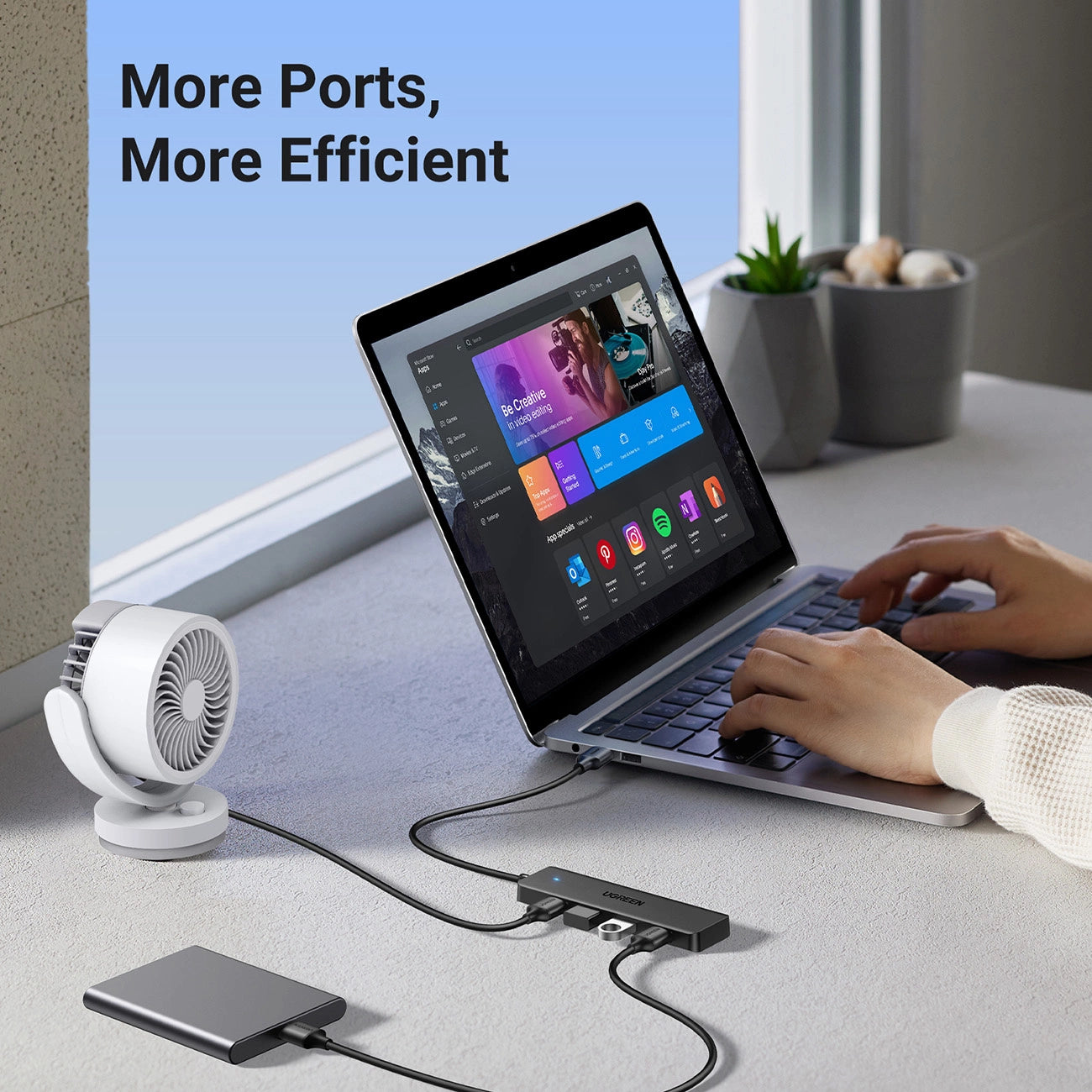 يوجرين USB Hub 4 منافذ بتصميم فائق النحافة – موديل 25851