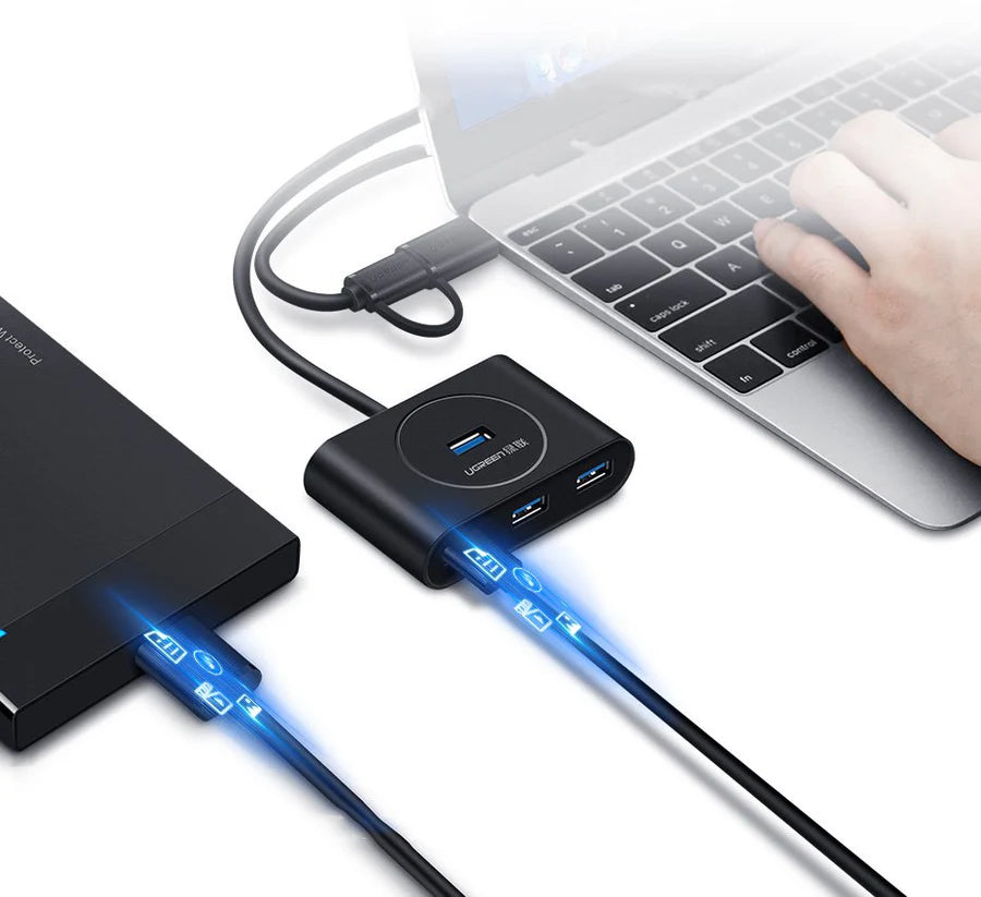 يوجرين USB 3.0 Hub بـ4 منافذ بسرعة 5Gbps – أسود – 20290