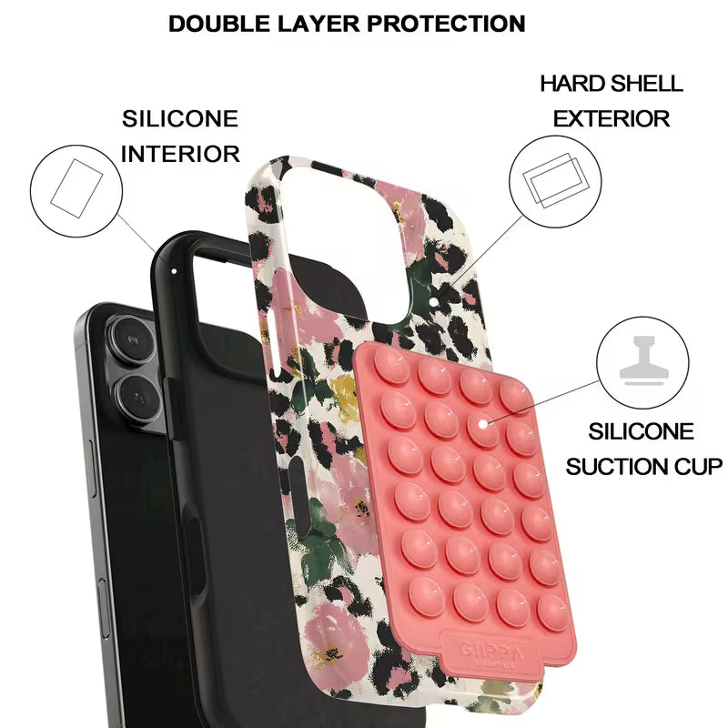 Gllppa WILDCLAN Case for Samsung Galaxy S25 Ultra, Leopard Print Floral Glossy 2-in-1 Film Case with Pink Suction Cup Set