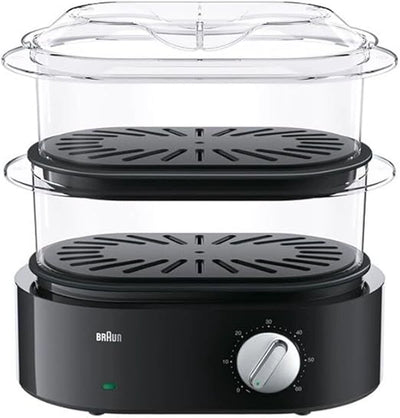 Braun IdentityCollection Food Steamer 850W 2-Tier 3.1L with Easy Timer – Black (FS5100BK)