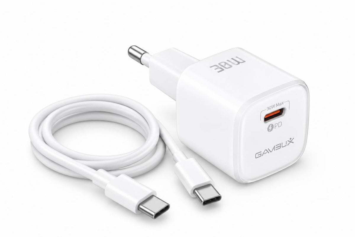 GAMBLIX Volt 30 30W USB-C PD Fast Charger with USB-C Cable – White