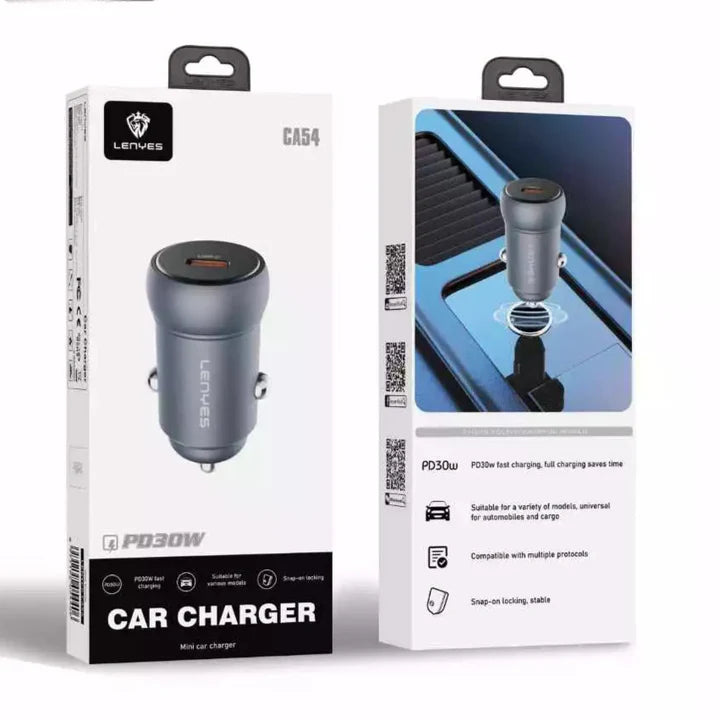 Lenyes CA54 Mini PD 30W Dual Car Charger – Dark Blue
