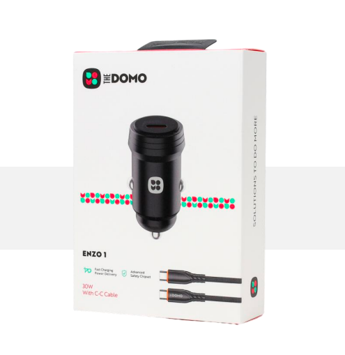 DOMO ENZO 1 30W PD Car Charger with USB-C to USB-C Cable Black
