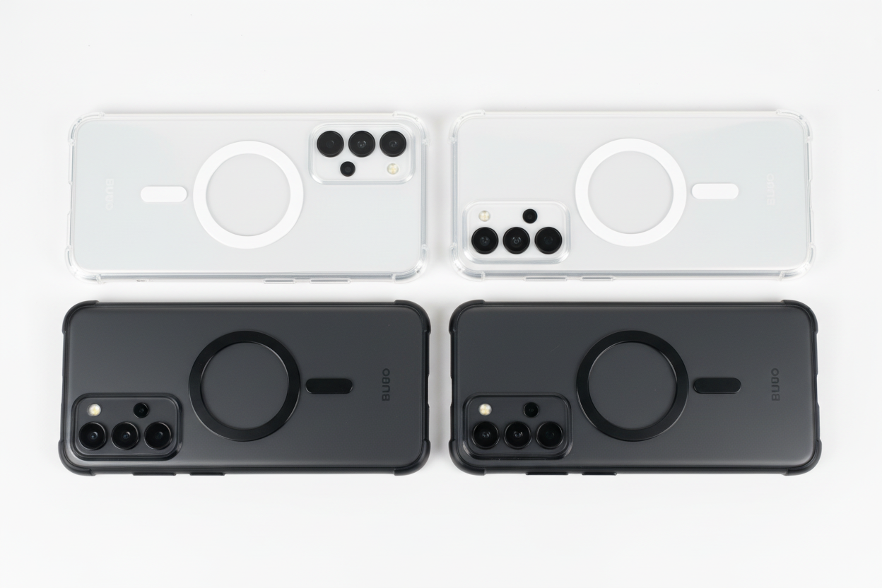 Blueo Crystal Drop Resistance Magnetic Phone Case for Samsung S25 Pro - Clear and Black variants with white background