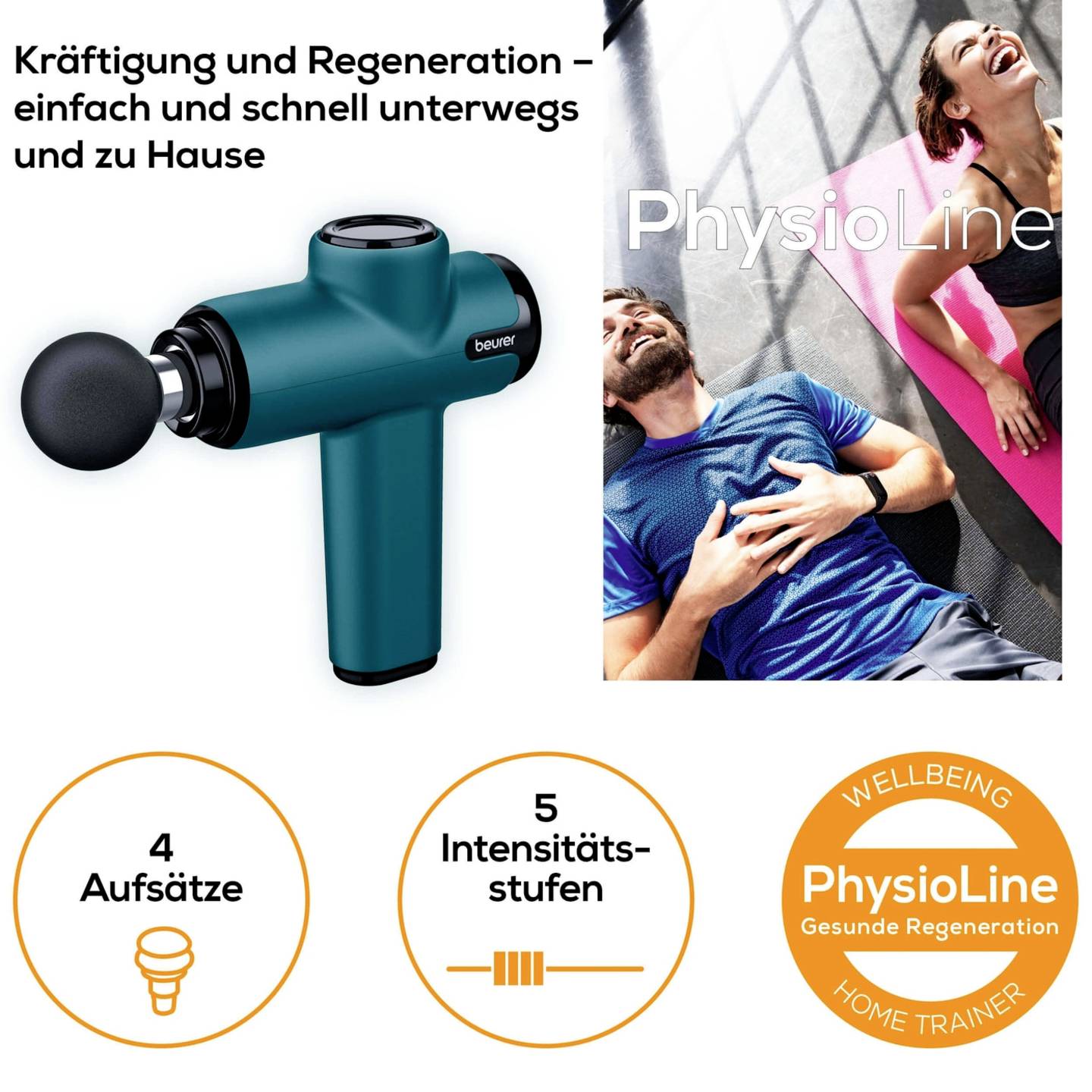 Beurer Compact Massage Gun - 5 Speeds, 4 Attachments