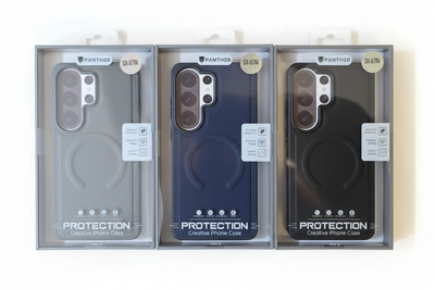 Panther Protection Creative Phone Cases - Gray, Navy Blue, and Black variants with camera lens protection