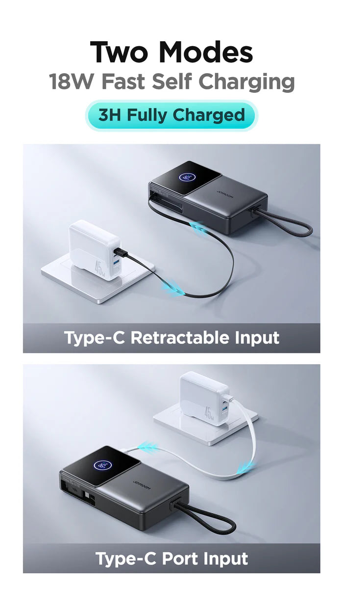 بنك طاقة صغير جويروم بسعة 10000 مللي أمبير/ساعة مع كابل مدمج
