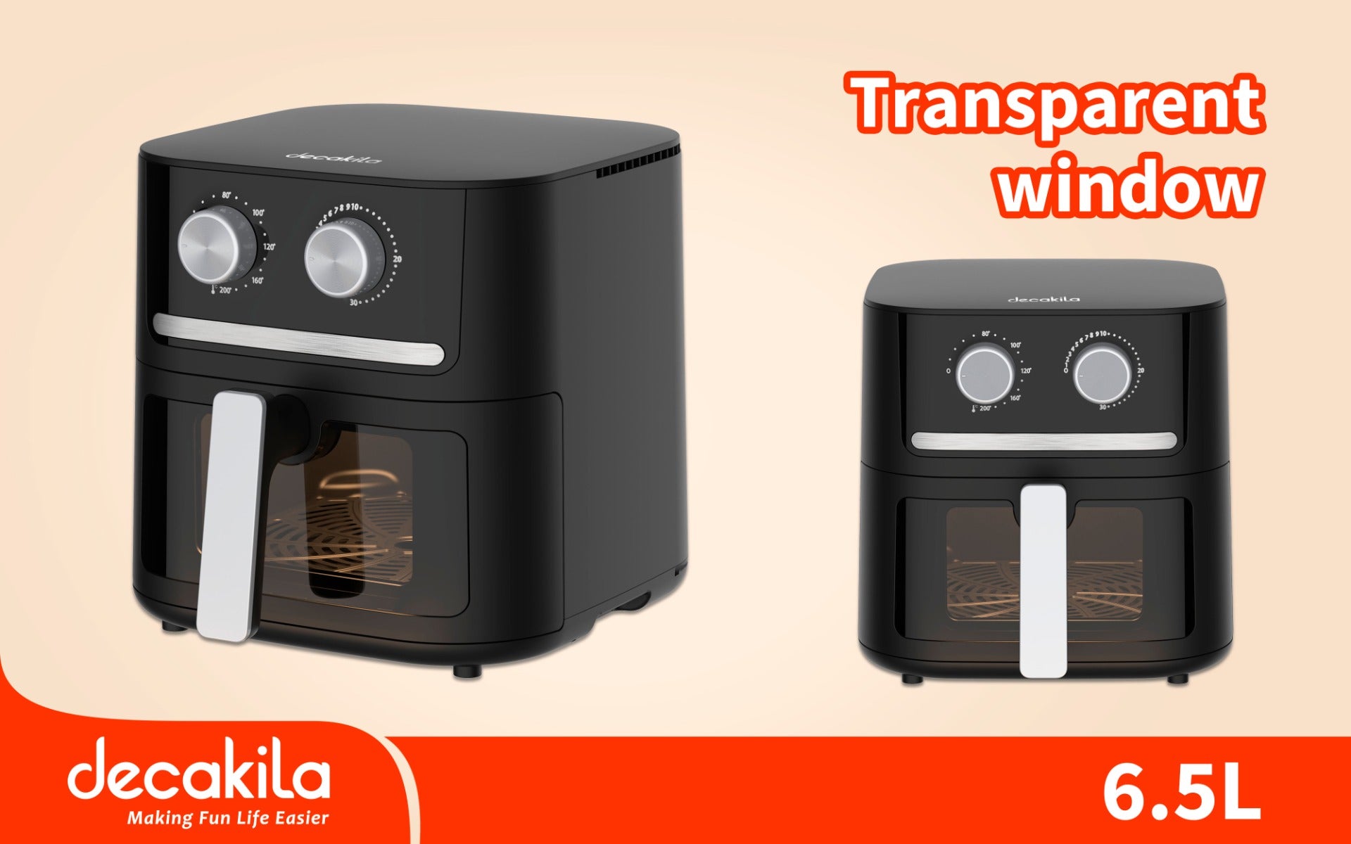 قلاية هوائية دكاكيلا 6.5 لتر مع باب شفاف 1600 واط (KEEC085B)