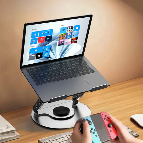 Lenyes CR190 Laptop Stand – 360° Rotating & Foldable (Silver)