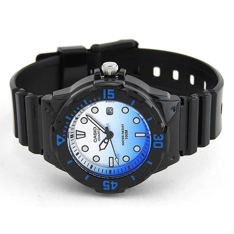 Casio LRW-200H-2E Analog Ladies Round Dial Fashionable diver design Resin Strap Date Quartz Watch