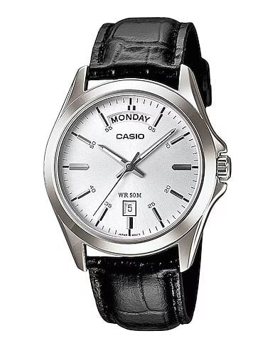 Casio MTP-1370L-7A Analog Silver Dial Black Leather Strap Men's Watch