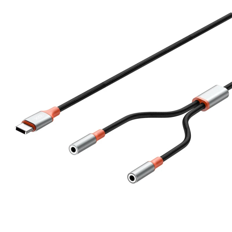 XO NB-R269 USB-C to Dual 3.5mm Female Jack Cable 1.2M Black