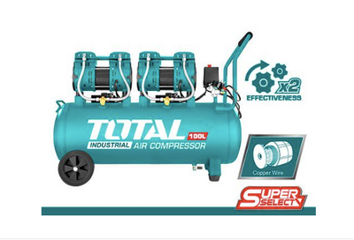 TOTAL 100L Air Compressor 2×1200W (3.2HP) (TCS2241008)